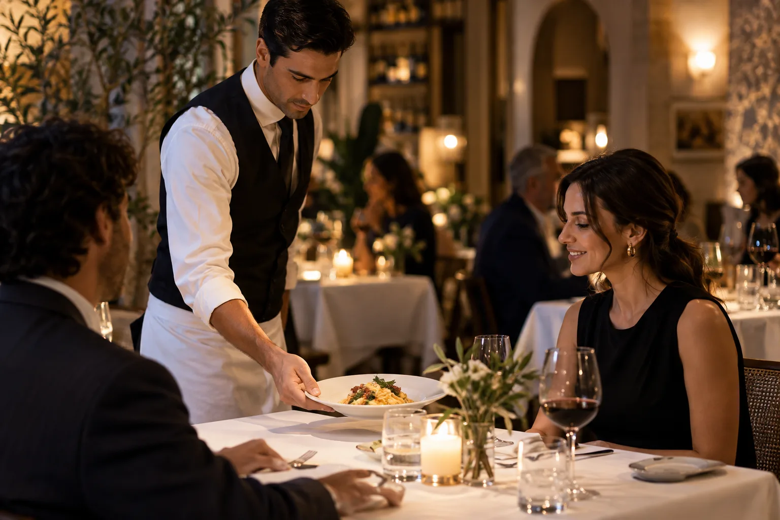 Kellner der Osteria Lume beim Servieren